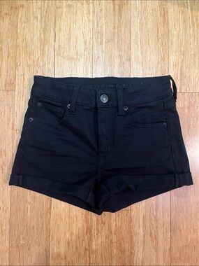 American Eagle Outfitters Black Cuffed High-Rise Jean Shorts